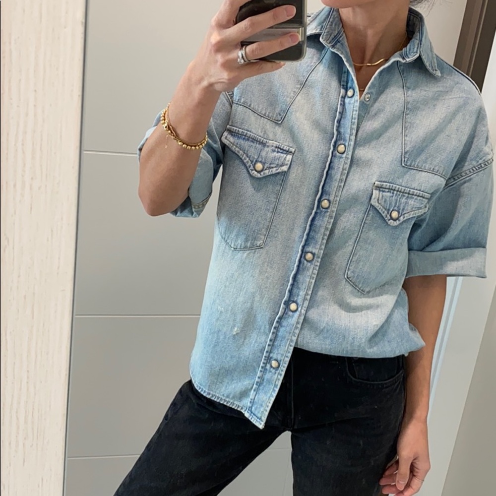 R13 oversized chambray elbow sleeve denim shirt - Picture 2 of 4